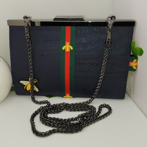 Handmade Navy-Blue Cork Clutch - Picture 5 of 9